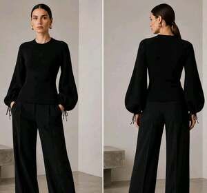 Victoria Beckham Exaggerated Blouson Balloon Sleeve Sweater Top Womens XS Black